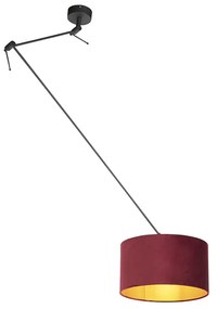 Candeeiro de suspensão preto com abajur de veludo vermelho com dourado 35 cm - Blitz Clássico / Antigo