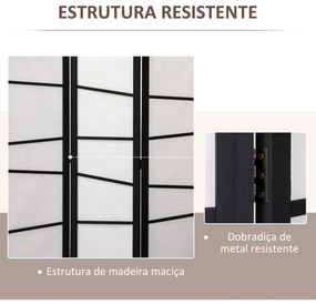 Biombo de 3 Painéis Separador de Ambientes Dobrável Divisória para Espaços de Madeira 135x180 cm Preto e Branco