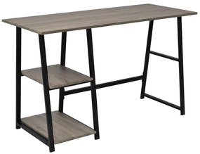 Mesa com 2 prateleiras cinzento e carvalho