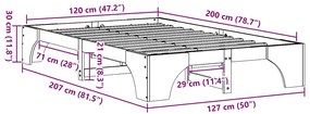 Cama de Pinho Maciço Castanho 120x200 cm