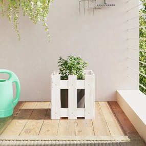 Vaso de Jardim c/ Design Cerca - 30x30x30 cm - Pinho Maciço - Branco