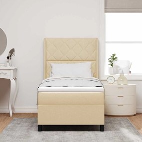 Cama Box Spring com colchão e LED creme 100x200 cm, tecido