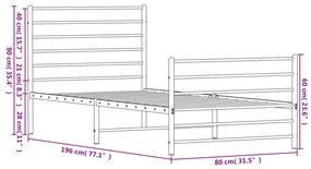 Estrutura de cama com cabeceira e pés 75x190 cm metal preto