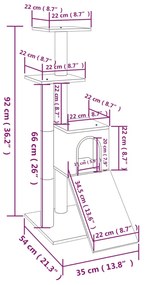 Árvore p/ gatos c/ postes arranhadores sisal 92 cm cinza-escuro