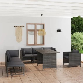 vidaXL 8 pcs conjunto lounge de jardim c/ almofadões vime PE cinzento