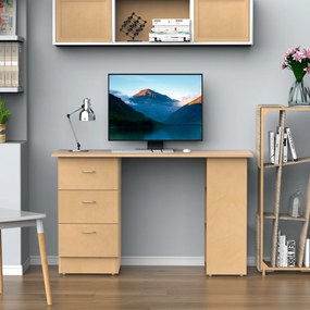 HOMCOM Mesa de computador de mesa para casa Escritório 3 gavetas 3 prateleiras móveis de escritório 120x49x72cm cor de madeira natural