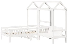 Conj. de cama e banco c/ telhado 100x200 cm pinho maciço branco