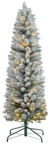 HOMCOM Árvore de Natal 150 cm Árvore de Natal Artificial Nevada com 120 Luzes LED 263 Ramos Verde e Branco