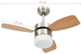 Ventoinha de teto c/ luz e controlo remoto 76 cm castanho-claro