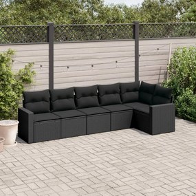 6 pcs conjunto sofás de jardim c/ almofadões vime PE preto