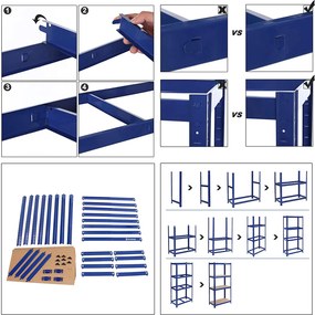 Estante de arrumação garagens, escritorio, arrumos cargas até 520 kg, 160 x 80 x 40 cm Azul