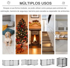 Barreira de Segurança para Animais de Estimação Barreira Dobrável de 5 Painéis com Fechadura Inteligente 300x74,5 cm Preto