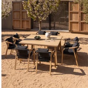 Conjunto De Mesa Quadrada De 150x150 Cm E 8 Cadeiras De Jardim Com Braços Em Madeira De Acácia Do Dubai Cinza Grafito & Castanho Acácia Rústico -