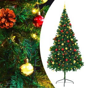 vidaXL Árvore de Natal artificial pré-iluminada + enfeites 210cm verde