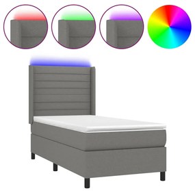 Cama box spring c/ colchão e LED 90x190 cm tecido cinza-escuro