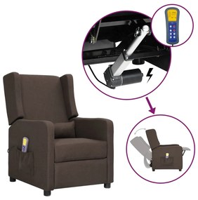 vidaXL Poltrona elevatória de massagens tecido castanho