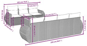 8 pcs conjunto sofás de jardim com almofadões vime PE preto