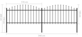 Cerca de jardim com topo em lanças (1,25-1,5)x3,4 m aço preto