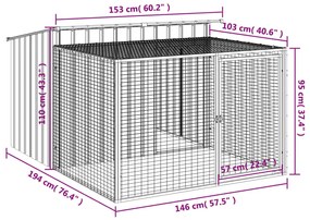 Casota p/ cães c/ parque 153x194x110 cm aço galvaniz. antracite