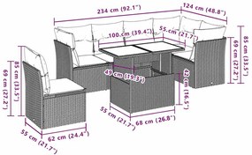 7 pcs conjunto de sofás p/ jardim c/ almofadões vime PE preto