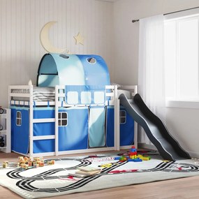 vidaXL Beliche com escorrega e cortinas 90x200 cm azul