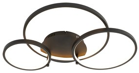 LED Candeeiro de teto inteligente preto 3 luzes com comando remoto - Rondas Design