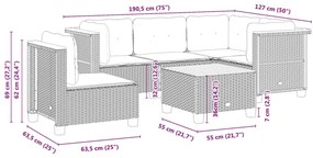 6 pcs conjunto sofás de jardim c/ almofadões vime PE preto