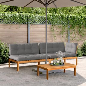 vidaXL 3 pcs móveis de paletes p/ jardim c/ almofadões acácia maciça