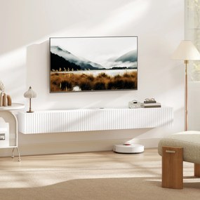 Móvel de TV suspenso 180 x 25 x 22 cm, móvel para televisor de 72 polegadas, 2 portas rebatíveis, branco