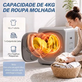 Máquina de Secar Roupa de Exaustão 4 kg 800 W com Ecrã Tátil, Controlo de Tempo e Temperatura, Função Anti-rugas, Prata