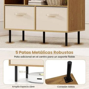 Estante com 6 cubos 90 x 40 x 105 cm e com 3 gavetas de tecido dobráveis e removíveis moderno Natural