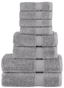 8pcs Conjunto toalhas banho premium SOLUND 600 gsm cinza