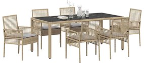 Conjunto de Jantar para Jardim 7 pcs Bege 190 x 90 x 75 cm