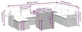 9 pcs conjunto de sofás p/ jardim com almofadões vime PE bege