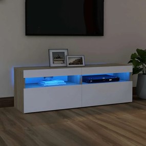 vidaXL Móvel de TV com luzes LED 120x35x40 cm branco e carvalho sonoma