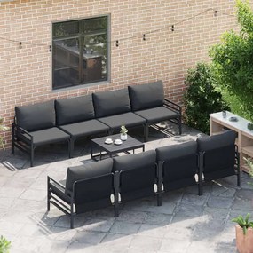 Conjunto de Sofá de Jardim com almofada 9 pcs Cinzento-escuro