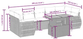 8 pcs conjunto sofás de jardim com almofadões vime PE preto