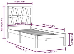 Estrutura de cama pequena solteiro 75x190 cm pinho maciço