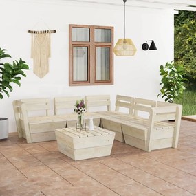 vidaXL 6 pcs conjunto lounge de paletes + almofadões madeira de abeto
