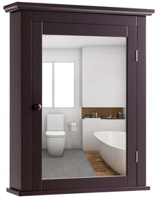 Armário de Casa de Banho com Espelho de Parede com Porta e Prateleira Ajustável 56 x 14,5 x 69 cm Castanho