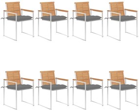 vidaXL Cadeiras de jardim 8 pcs c/ almofadões madeira de teca maciça
