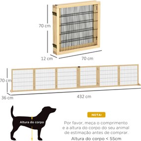 Barreira de Segurança para Cães de Madeira Dobrável para Cães Pequenos e Médios com 6 Painéis 432x36x70 cm Madeira
