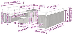 Conjunto de Sofá de Jardim VidaXL com Almofadas Cinza Rattan Sintético