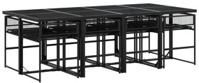 9 pcs conjunto de jantar para jardim vime PE preto