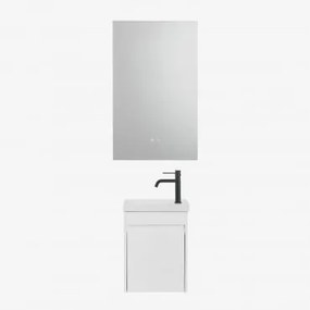 Conjunto De Móvel De Casa De Banho Suspenso Em Madeira Com Lavatório Integrado Narek Branco & Preto Mate, 20 Cm, Com Válvula De Escoamento Sem Transbo