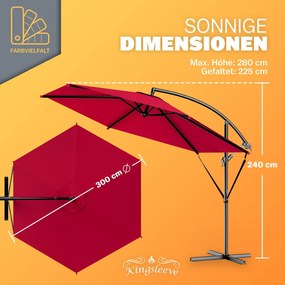 Guarda-sol cantilever em alumínio Ø300cm Proteção UV 80+vermelho