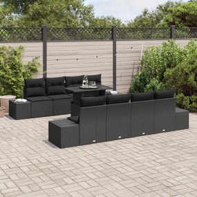 Conjunto de Sofá de Jardim 7 Peças com Almofadas Preto em Rattan Sinté