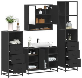 vidaXL 4 pcs conjunto móveis casa de banho derivados de madeira preto