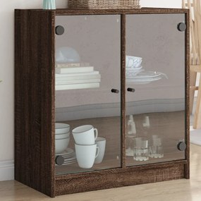 vidaXL Armário de apoio c/ portas vidro 68x37x75,5cm carvalho castanho