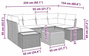 Conjunto de Sofá de Jardim 7 Peças com Almofadas Bege de Polirattan e
